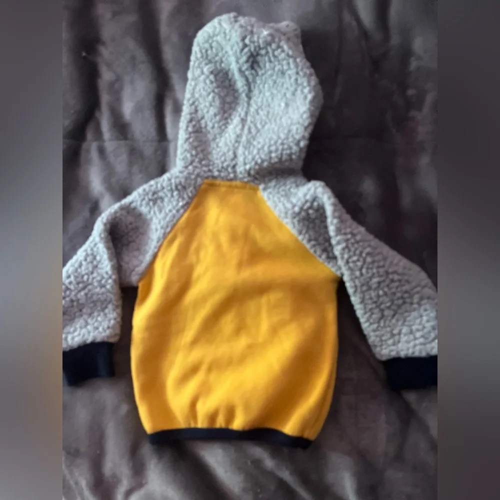 Zack & Zoey Yellow Hooded Plush Onesie with Gray Sherpa Hood